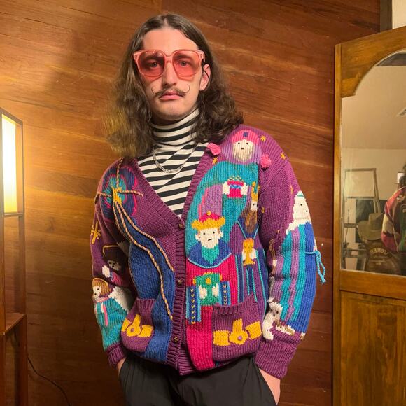 traditional trading co Sweaters - VINTAGE Rare Nativity Scene Heavy Knit Cardigan Size M 90s Wise Men Jesus